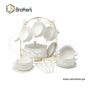 Fine Bone China Soup Set – 21 Pcs, 6-Person Serving with Golden Stand