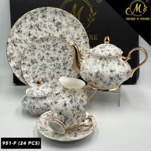 24-Piece Premium Tea Set – Cups, Saucers, Kettle, Sugar Pot & Serving Plate