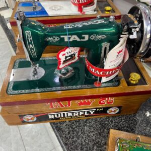 TAJ Premium Metallic Emerald Green Sewing Machine – Heavy Duty Domestic Tailoring Machine with Wooden Base