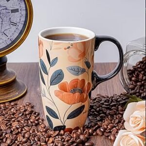DUSVALLY Ceramic Coffee Mug – Premium Mug with Lid & Comfortable Handle