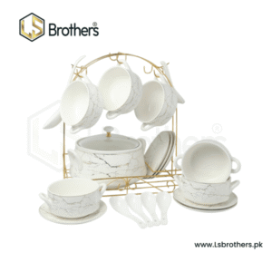 Fine Bone China Soup Set – 21 Pcs, 6-Person Serving with Golden Stand