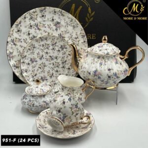 24-Piece Premium Tea Set – Cups, Saucers, Kettle, Sugar Pot & Serving Plate